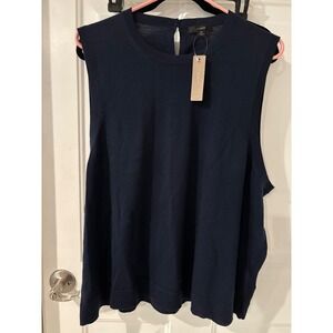 J.Crew Sleeveless Sweater Tank Top Keyhole‎ Back Navy Blue Knit 3X